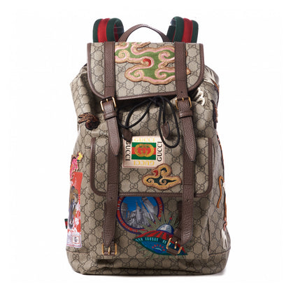 Gucci Soft GG Supreme Monogram Courrier Web Double Buckle Backpack Beige New Acero 1 of 9