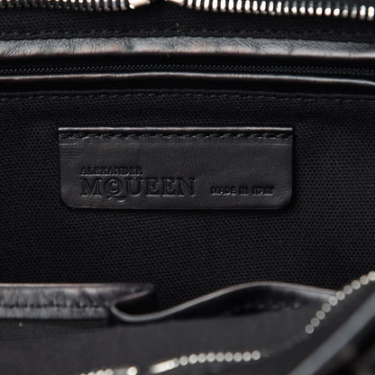 Alexander McQueen Calfskin Rose Printed Small Skull Padlock Zip Around Tote Black 5 of 12