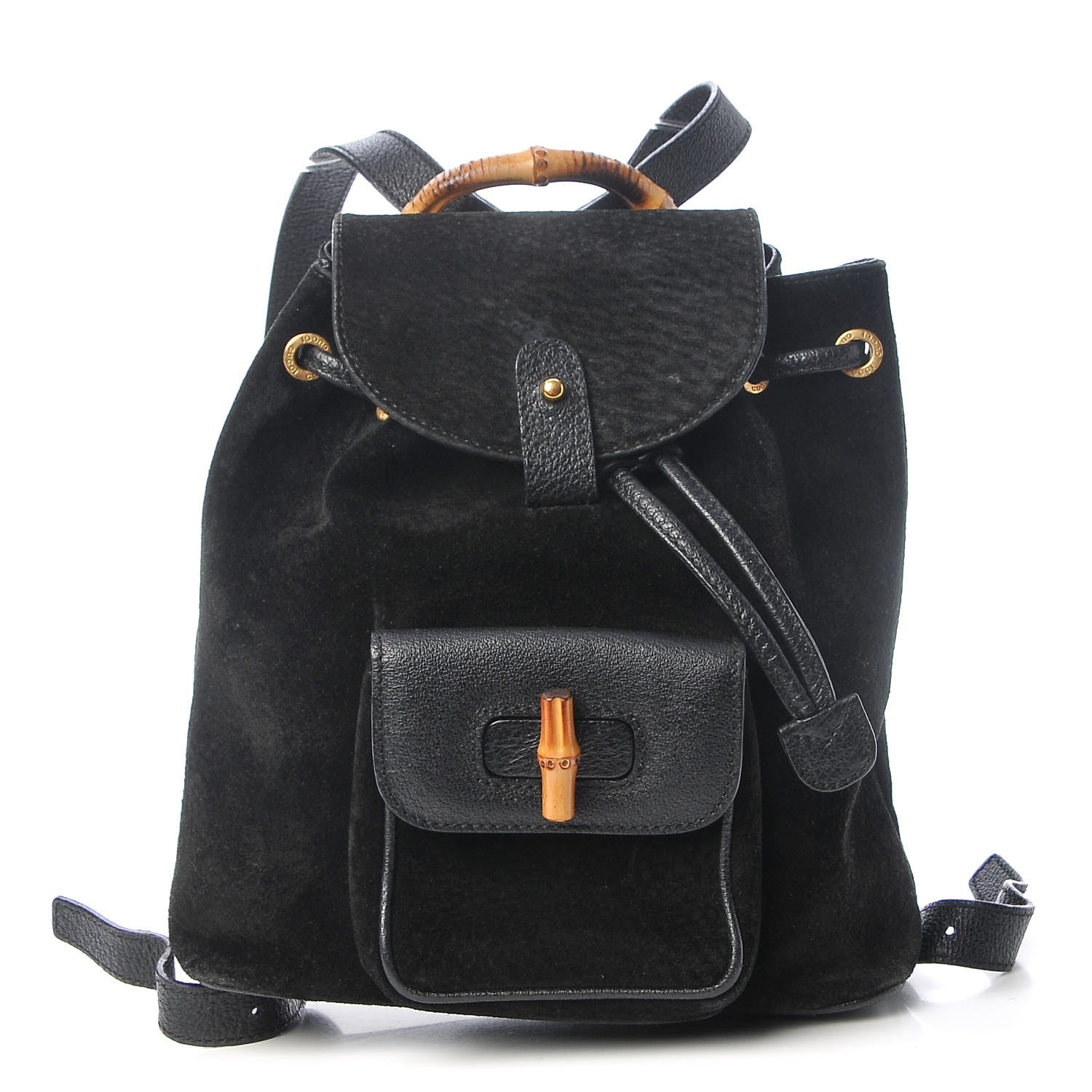 Gucci Calfskin Suede Bamboo Backpack Black 1 of 10