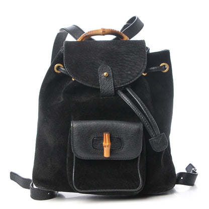 Gucci Calfskin Suede Bamboo Backpack Black 1 of 10