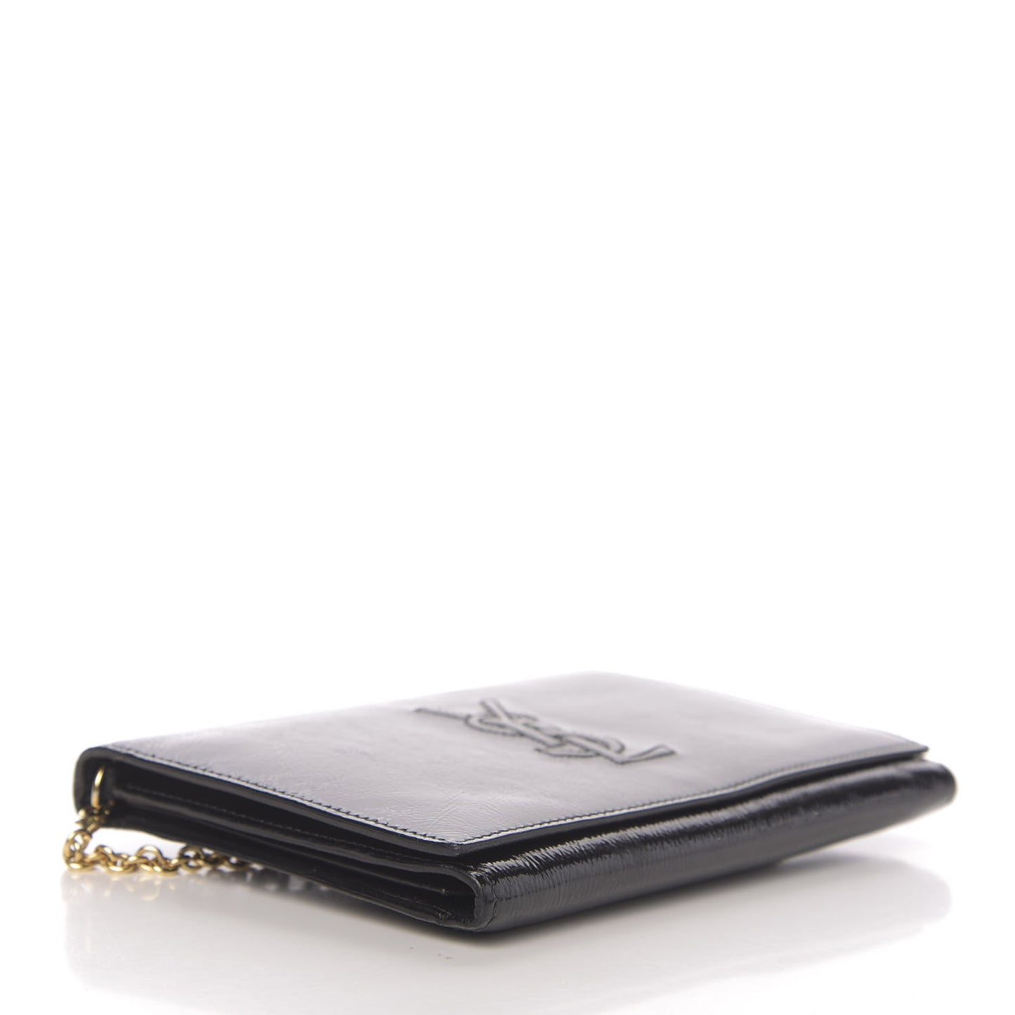Textured Patent Belle de Jour Chain Clutch Black