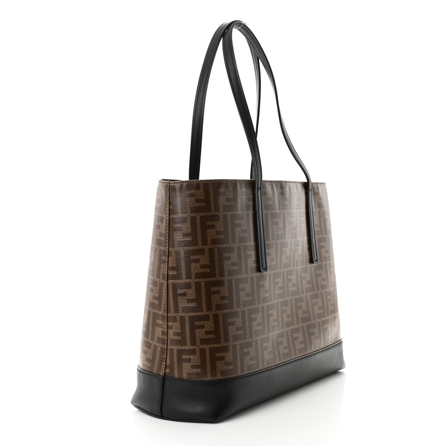 Fendi Glazed Fabric Vitello Century FF 1974 Stamp Patch Shopping Tote Mogano Panna Black 3 of 14