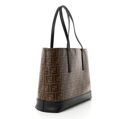 Fendi Glazed Fabric Vitello Century FF 1974 Stamp Patch Shopping Tote Mogano Panna Black 3 of 14