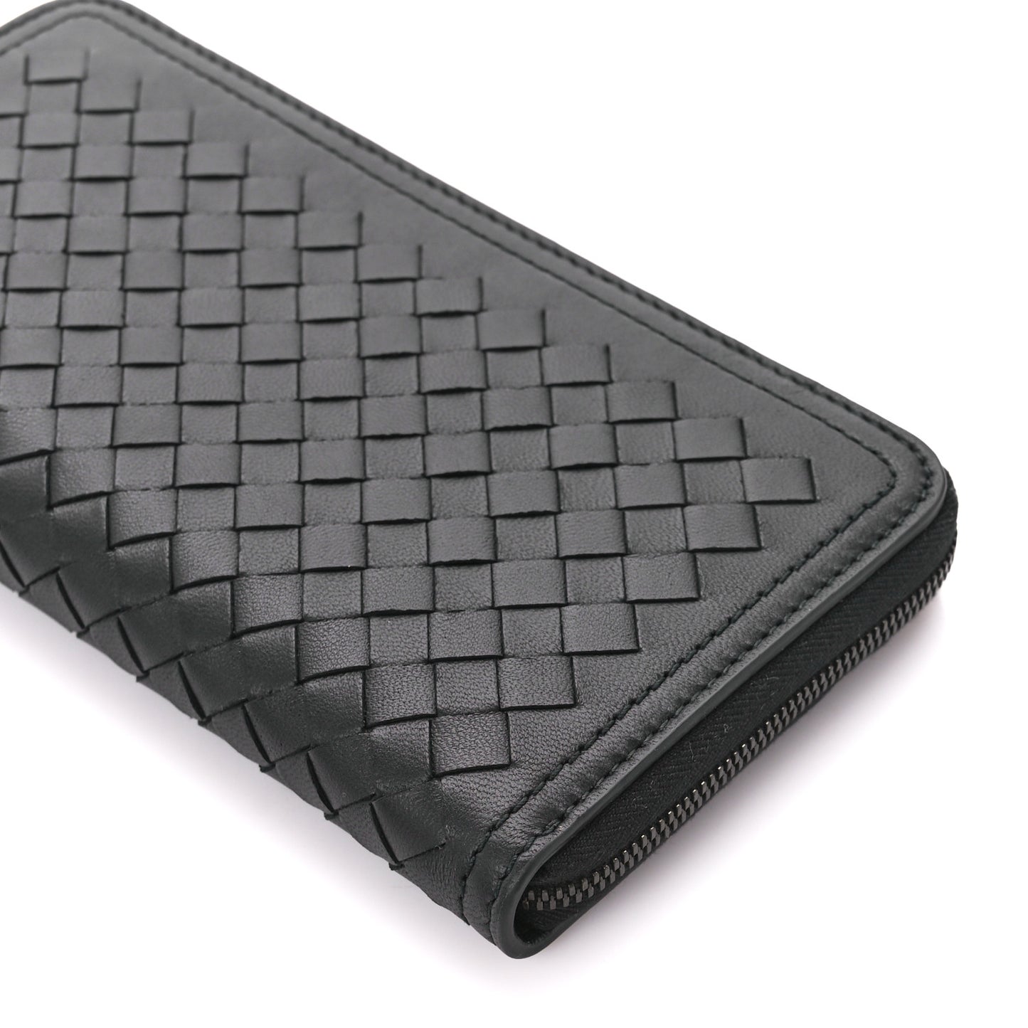 Nappa Intrecciato Zip Around Wallet Black