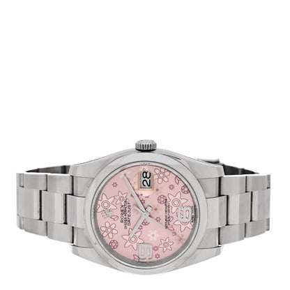 Rolex Stainless Steel 36mm Oyster Perpetual Datejust Watch Pink Flowers 116200 2 of 5