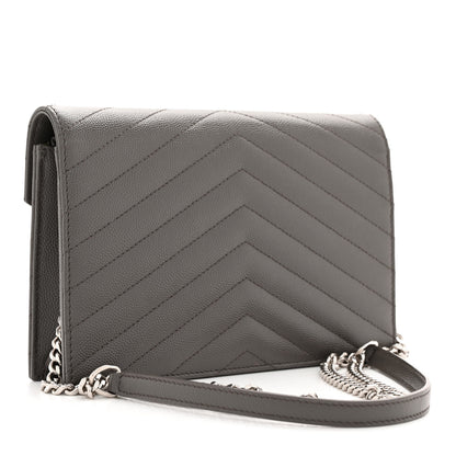 Saint Laurent Grain De Poudre Matelasse Chevron Monogram Envelope Chain Wallet Earth 3 of 10