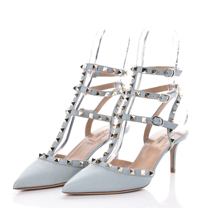 Valentino Garavani Pebbled Calfskin Rockstud Ankle Strap 65mm Pumps 38.5 Sky Sorbet 3 of 7