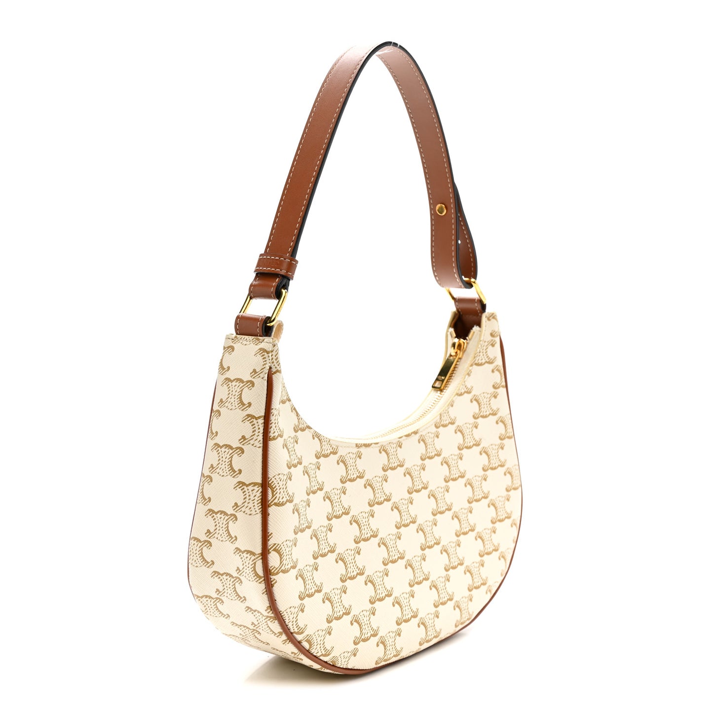 Canvas Calfskin Ava Triomphe Shoulder Bag White