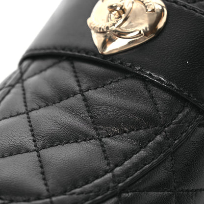 Chanel Lambskin Quilted CC Heart Loafers 38 Black 10 of 14