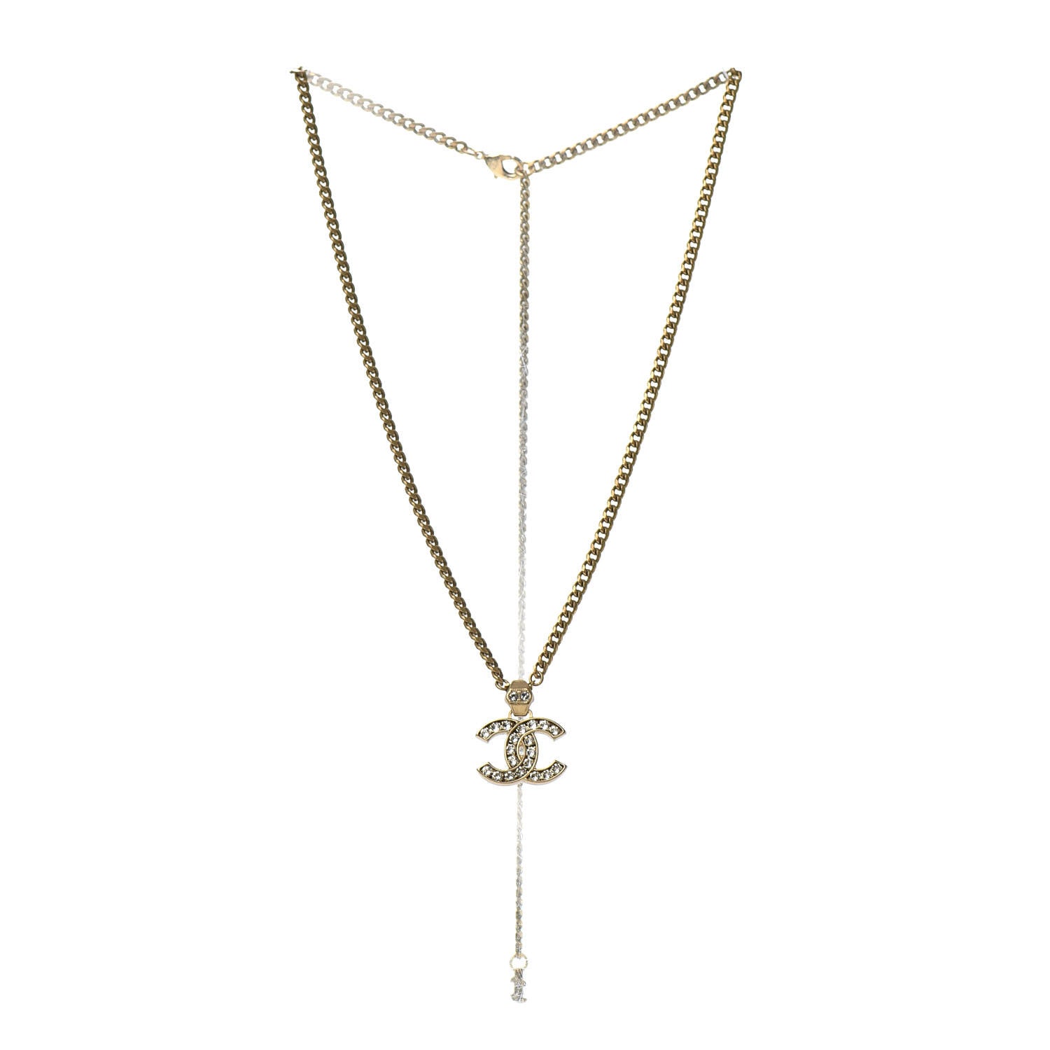 Chanel Crystal CC Pendant Necklace Gold 3 of 5