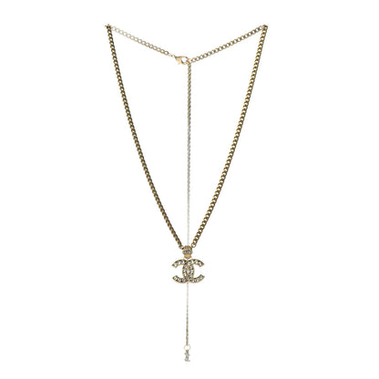 Chanel Crystal CC Pendant Necklace Gold 3 of 5