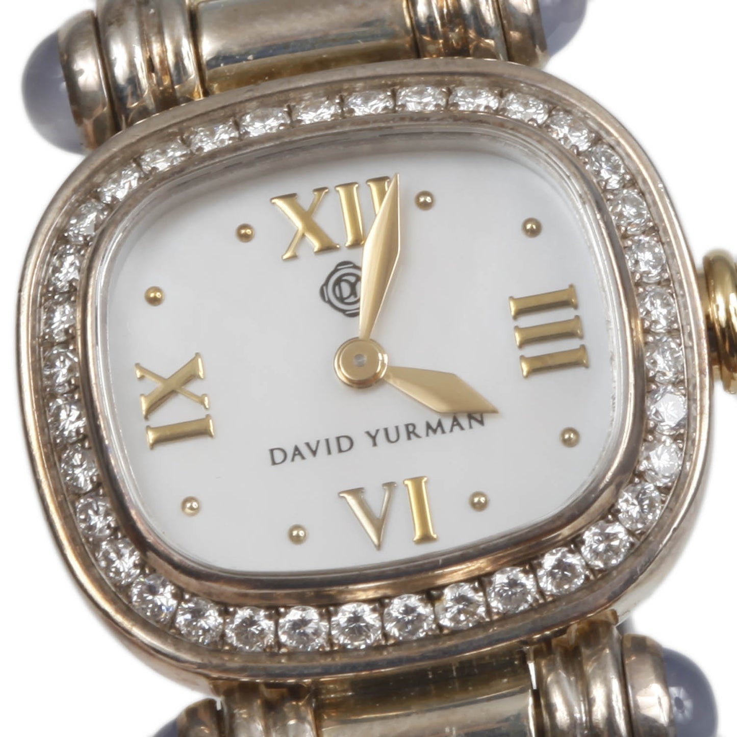 Sterling Silver 18K Yellow Gold Diamond Bezel Mother of Pearl 21mm Classic Cable Quartz Watch