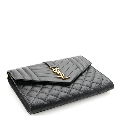Saint Laurent Grain De Poudre Textured Mixed Matelasse Triquilt Monogram Clutch Black 4 of 7