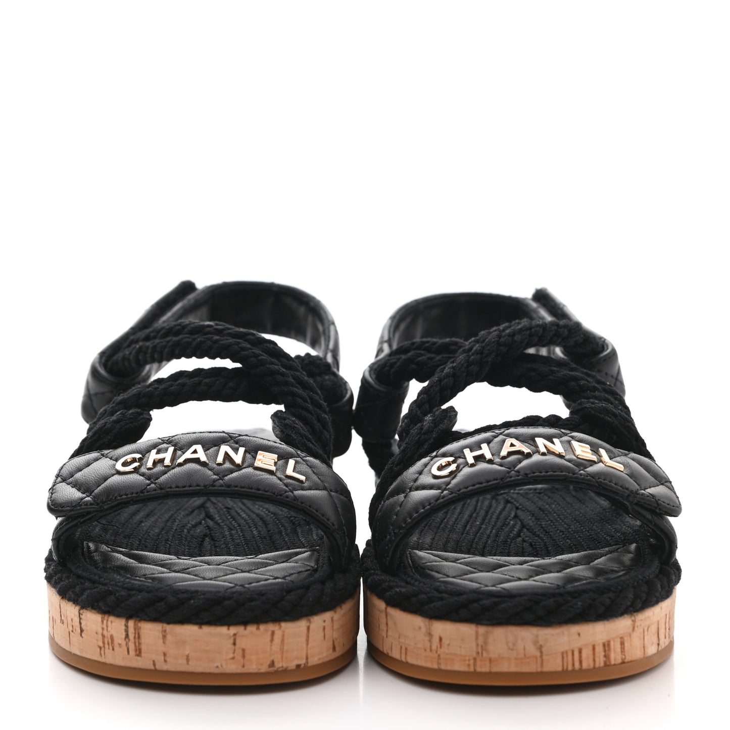Cord Lambskin Quilted Logo Sandals 35 Black