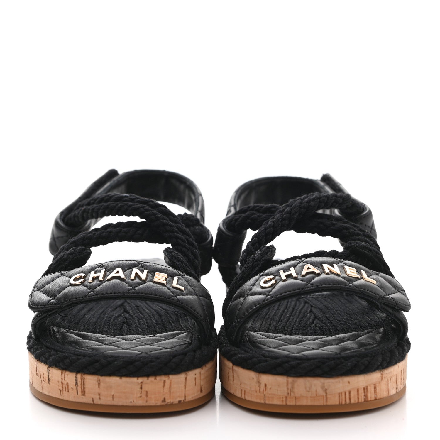 Chanel Cord Lambskin Quilted Logo Sandals 35 Black 2 of 9