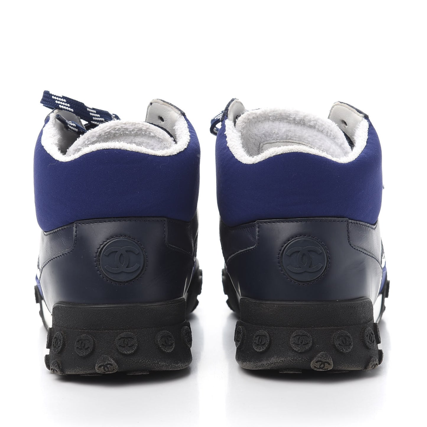 Calfskin Mesh Lycra Womens Logo High Top Sneakers 36.5 Blue