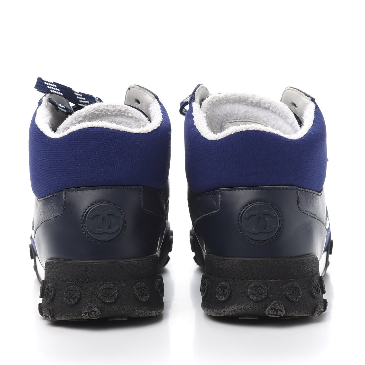 Chanel Calfskin Mesh Lycra Womens Logo High Top Sneakers 36.5 Blue 4 of 10