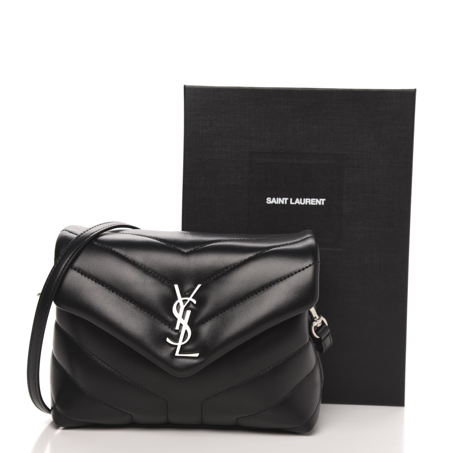 Saint Laurent Calfskin Y Quilted Monogram Toy Loulou Crossbody Bag Black 10 of 10