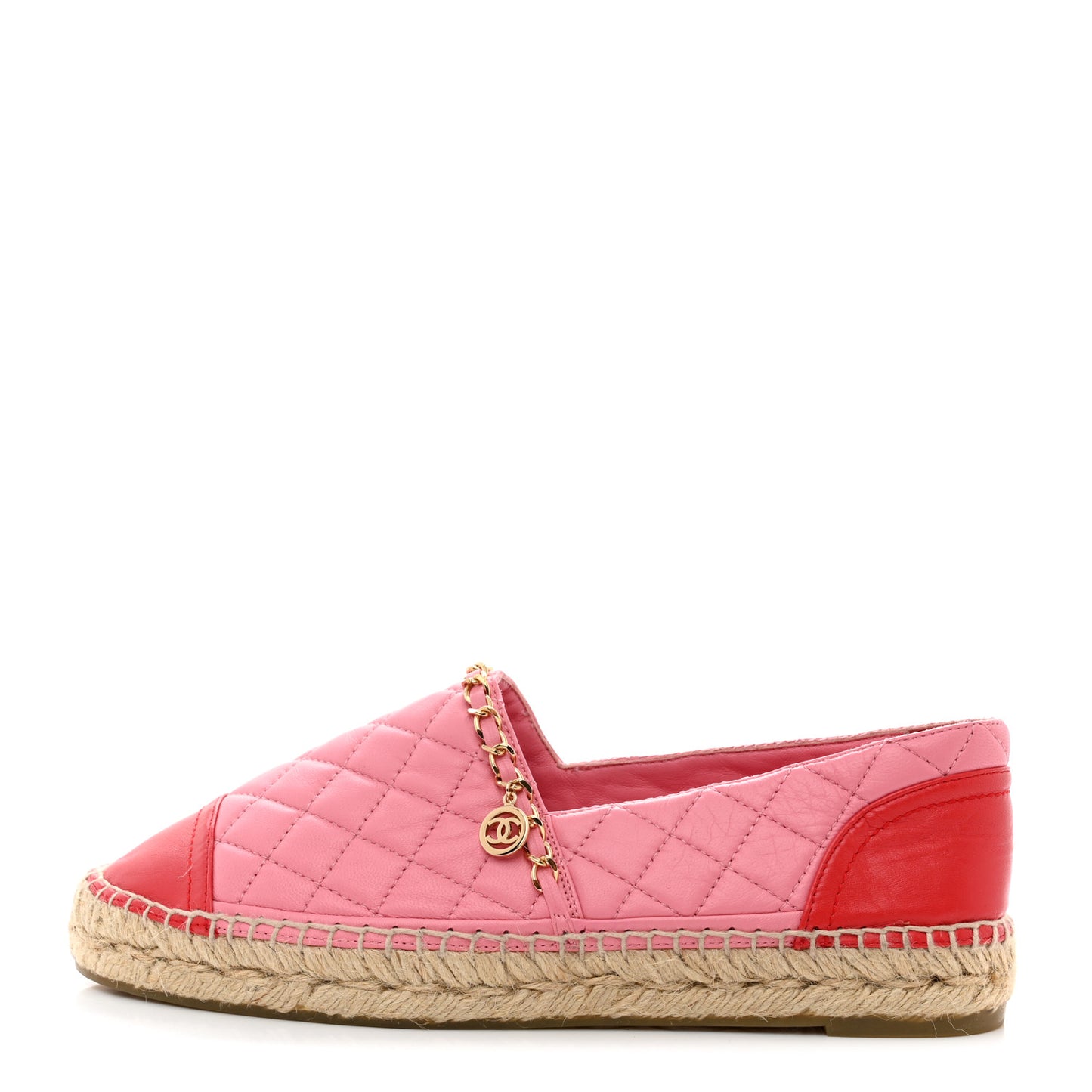 Lambskin Quilted CC Chain Espadrilles 39 Pink Red