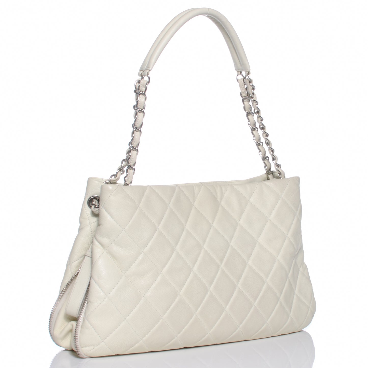 Caviar Expandable Zip Shoulder Bag White
