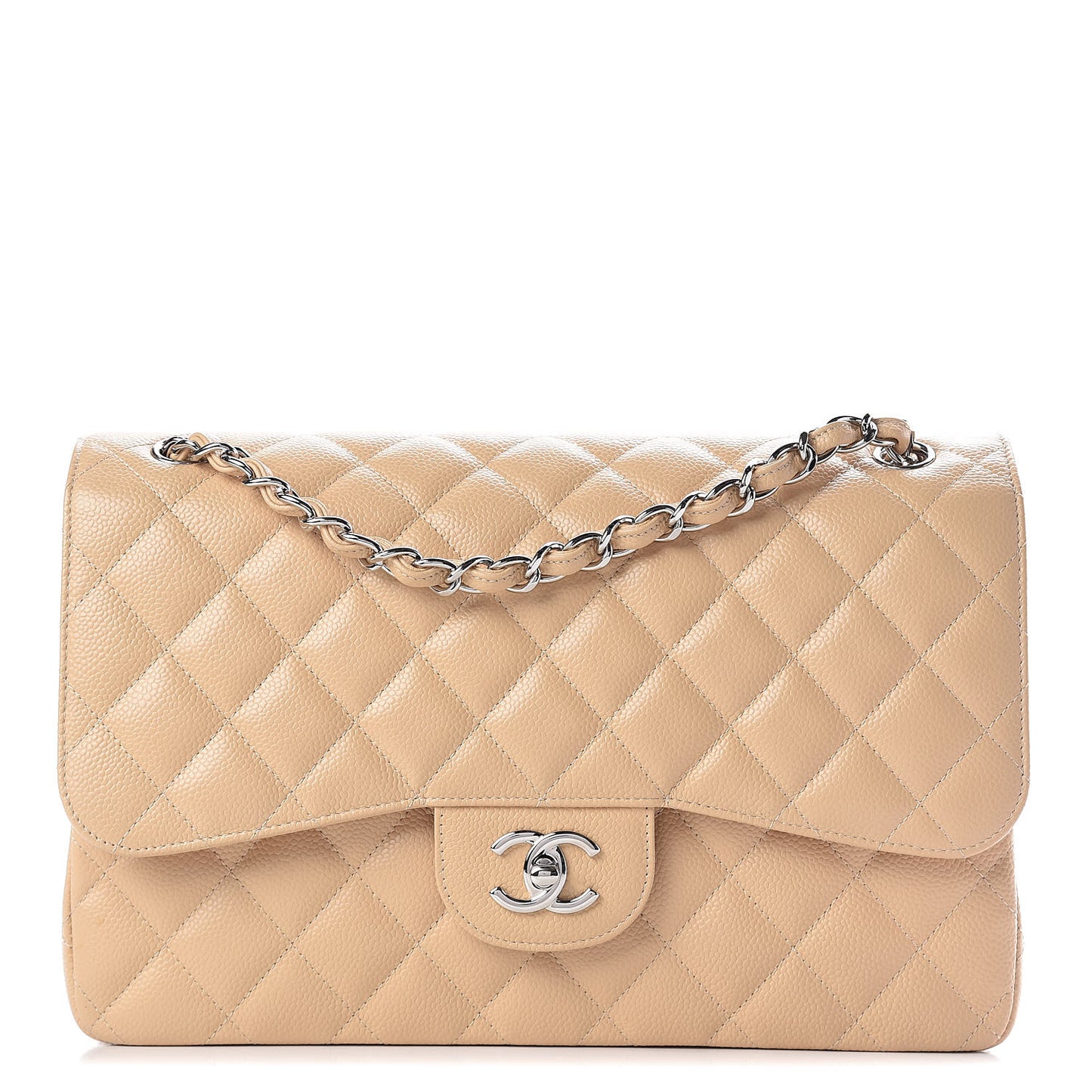 Caviar Quilted Jumbo Double Flap Beige Clair