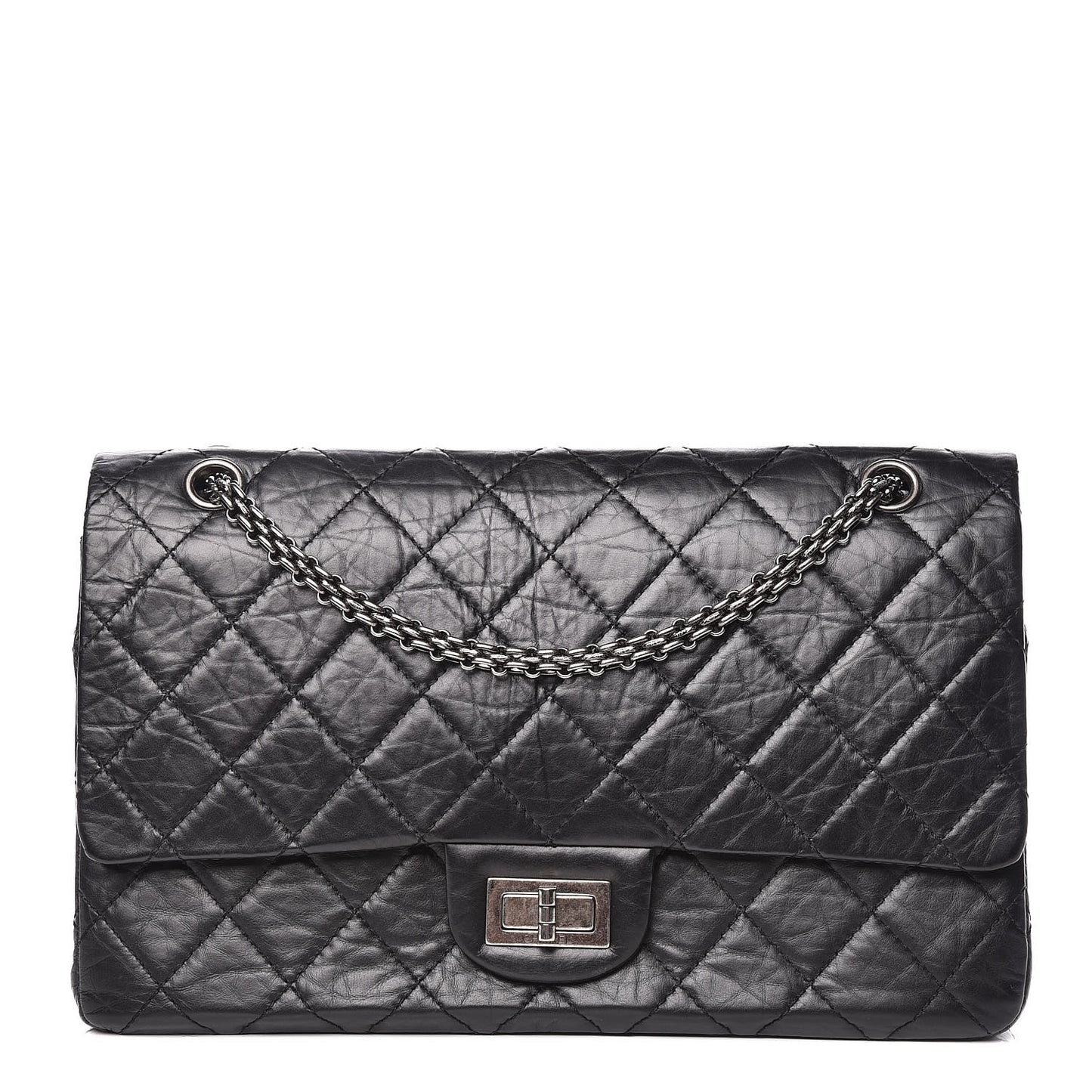 Aged Calfskin Quilted 2.55 Reissue 227 Flap Black