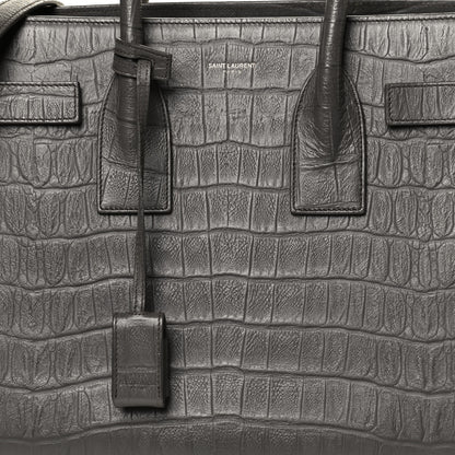 Saint Laurent Calfskin Crocodile Embossed Small Sac De Jour Fog 10 of 12