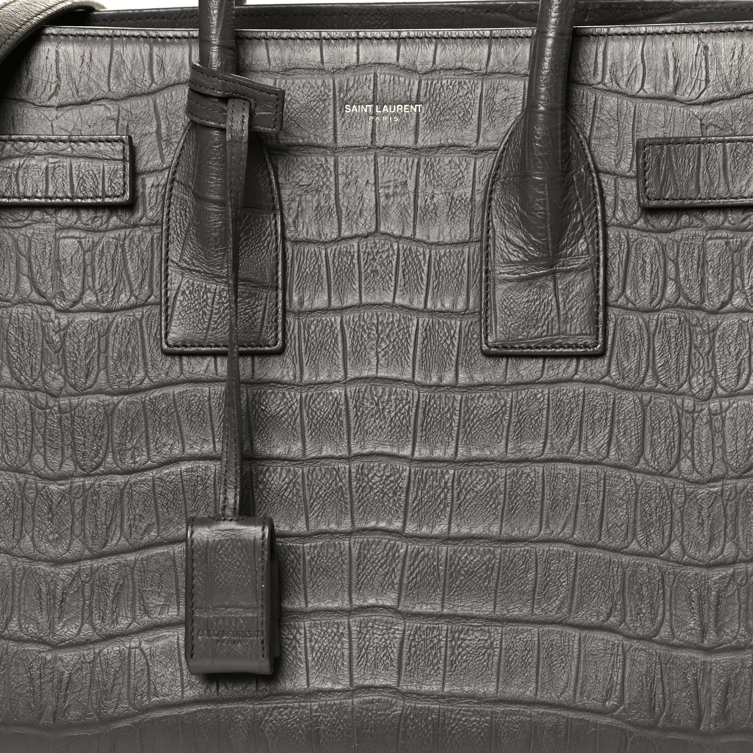 Saint Laurent Calfskin Crocodile Embossed Small Sac De Jour Fog 10 of 12