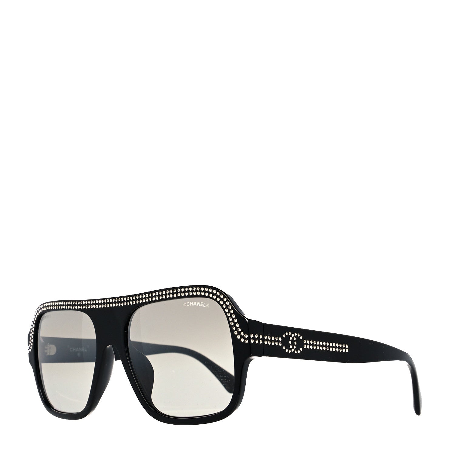 Chanel Crystal CC Shield Sunglasses 71432A Black Silver 1 of 9
