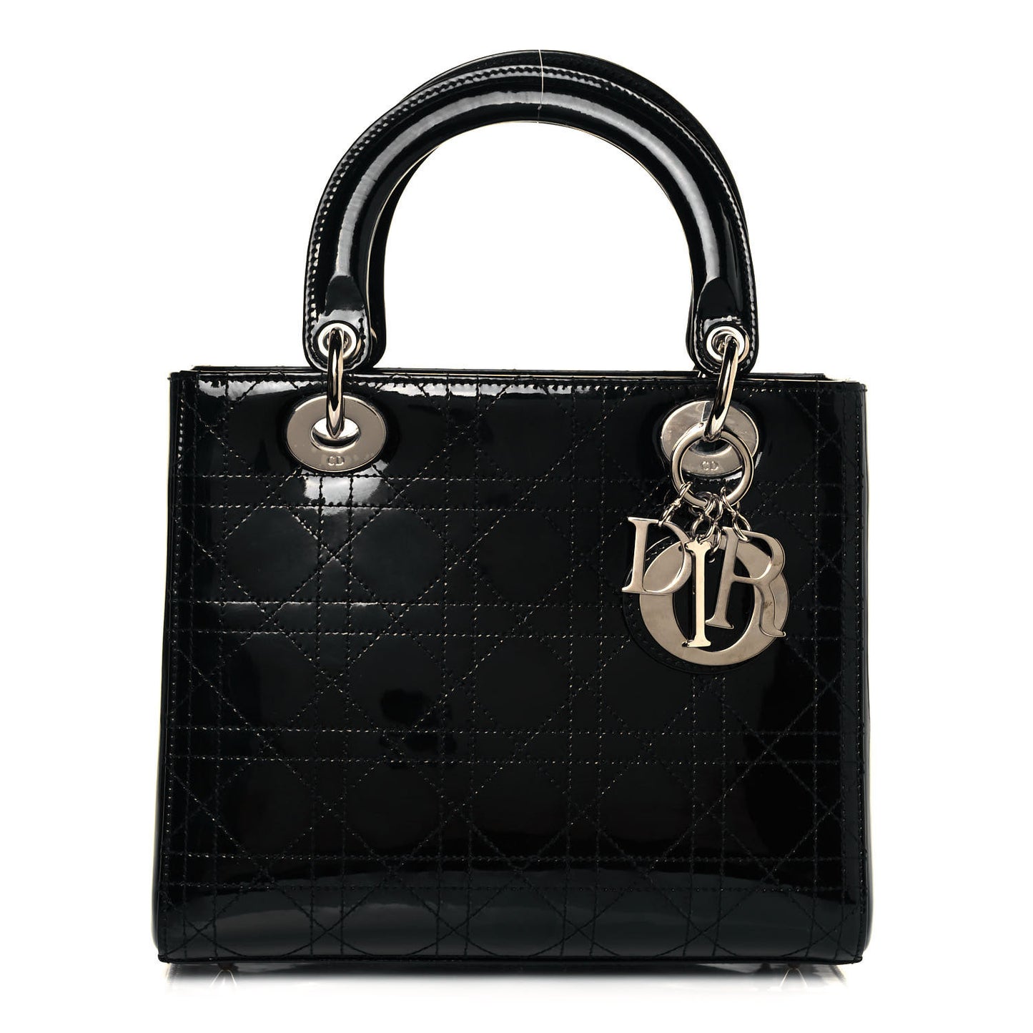Patent Cannage Stitched Medium Lady Dior Black