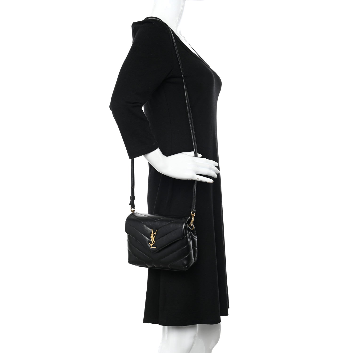 Saint Laurent Calfskin Y Quilted Monogram Toy Loulou Crossbody Bag Black 2 of 19