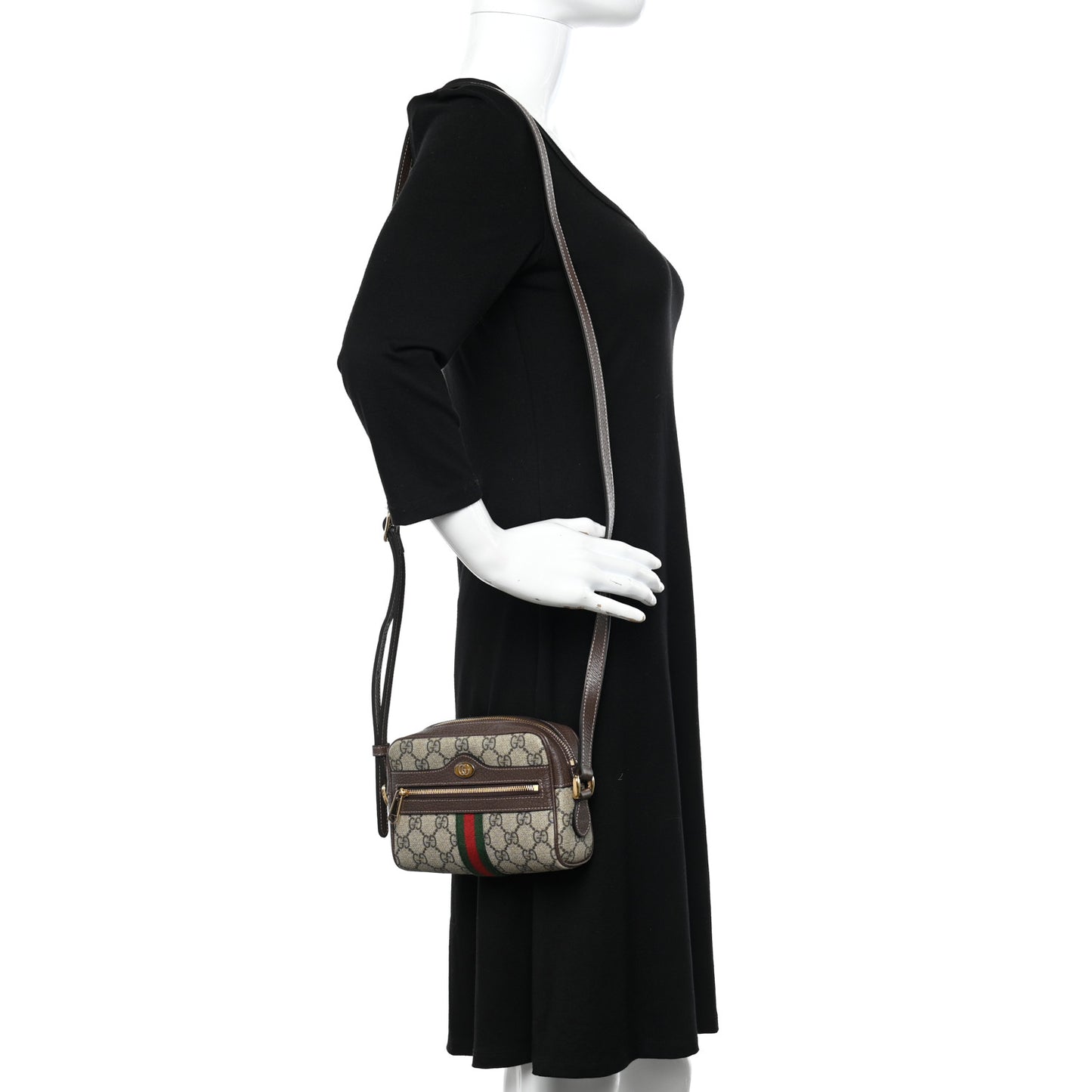 GG Supreme Monogram Web Mini Ophidia Shoulder Bag Brown