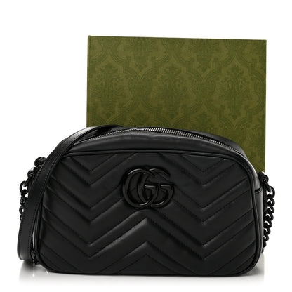 Gucci Calfskin Matelasse Monochrome Small GG Marmont Chain Shoulder Bag Black 12 of 12