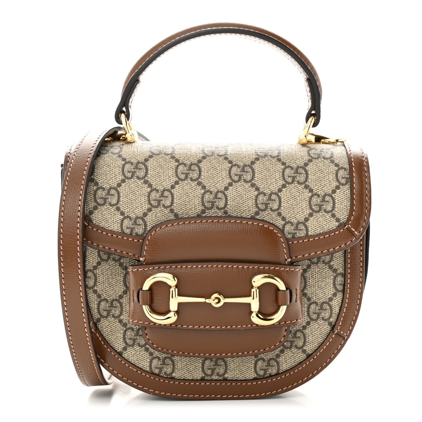 GG Supreme Monogram Mini Top Handle Horsebit 1955 Crossbody Bag Beige Brown Sugar