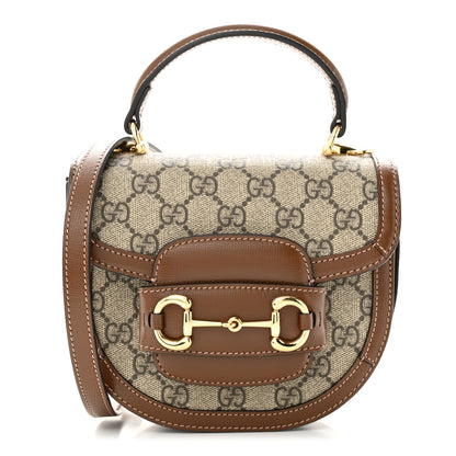Gucci GG Supreme Monogram Mini Top Handle Horsebit 1955 Crossbody Bag Beige Brown Sugar 1 of 11