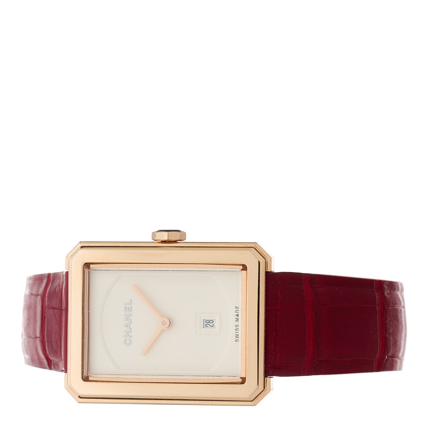 Chanel 18K Beige Gold Alligator 26.7mm Boy-Friend Quartz Watch Red 2 of 4