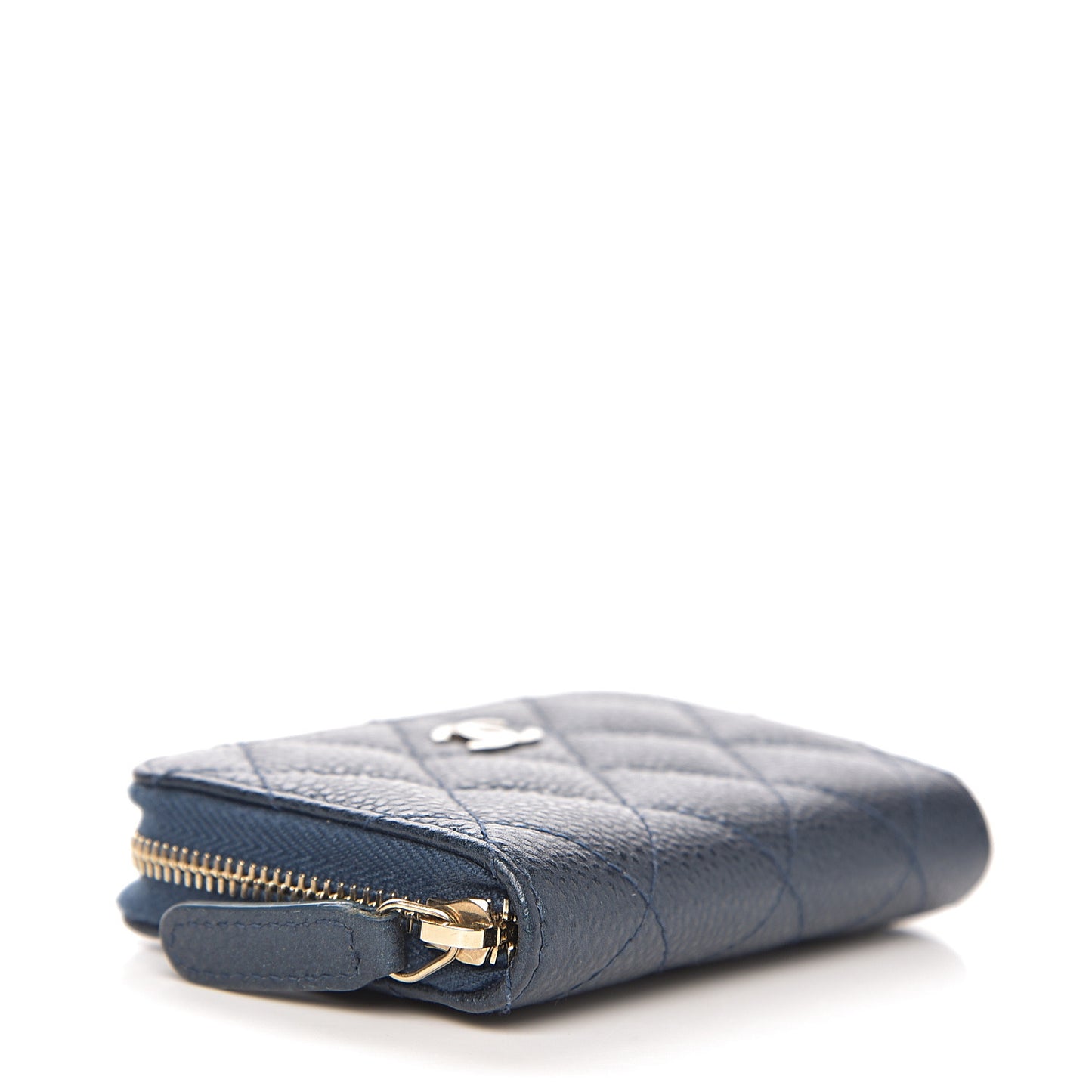 Iridescent Caviar Quilted Zip Coin Purse Dark Blue
