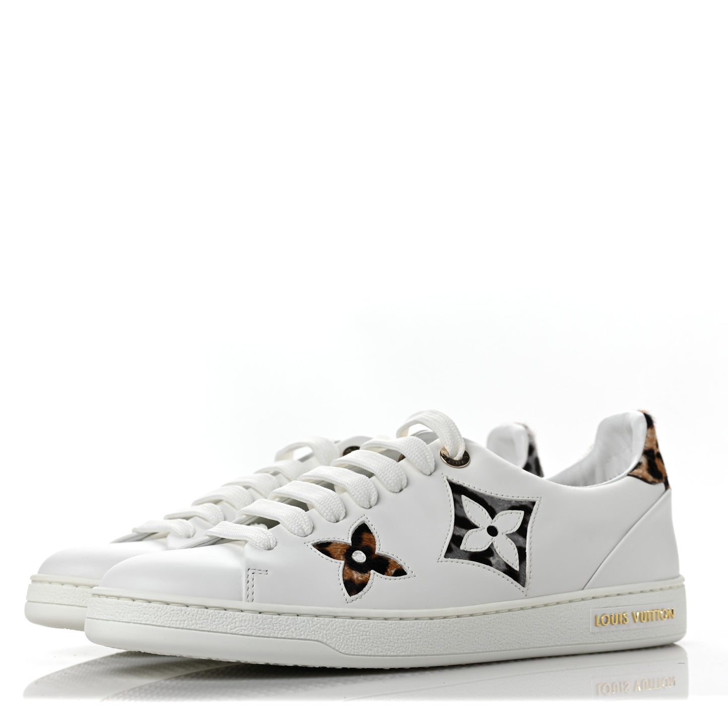 Calfskin Calf Hair Monogram Giant Jungle Frontrow Sneakers 39 White