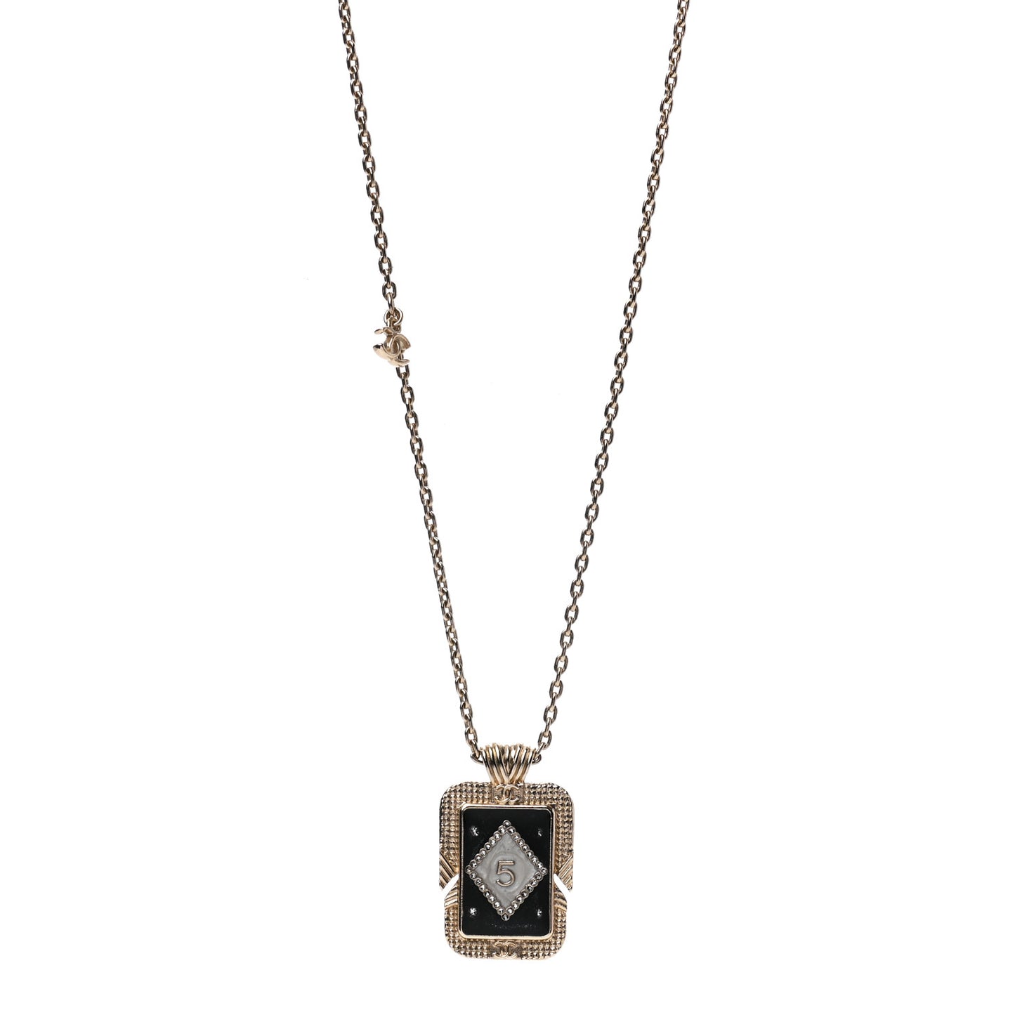 Metal Resin Enamel Crystal CC Necklace Gold Black White