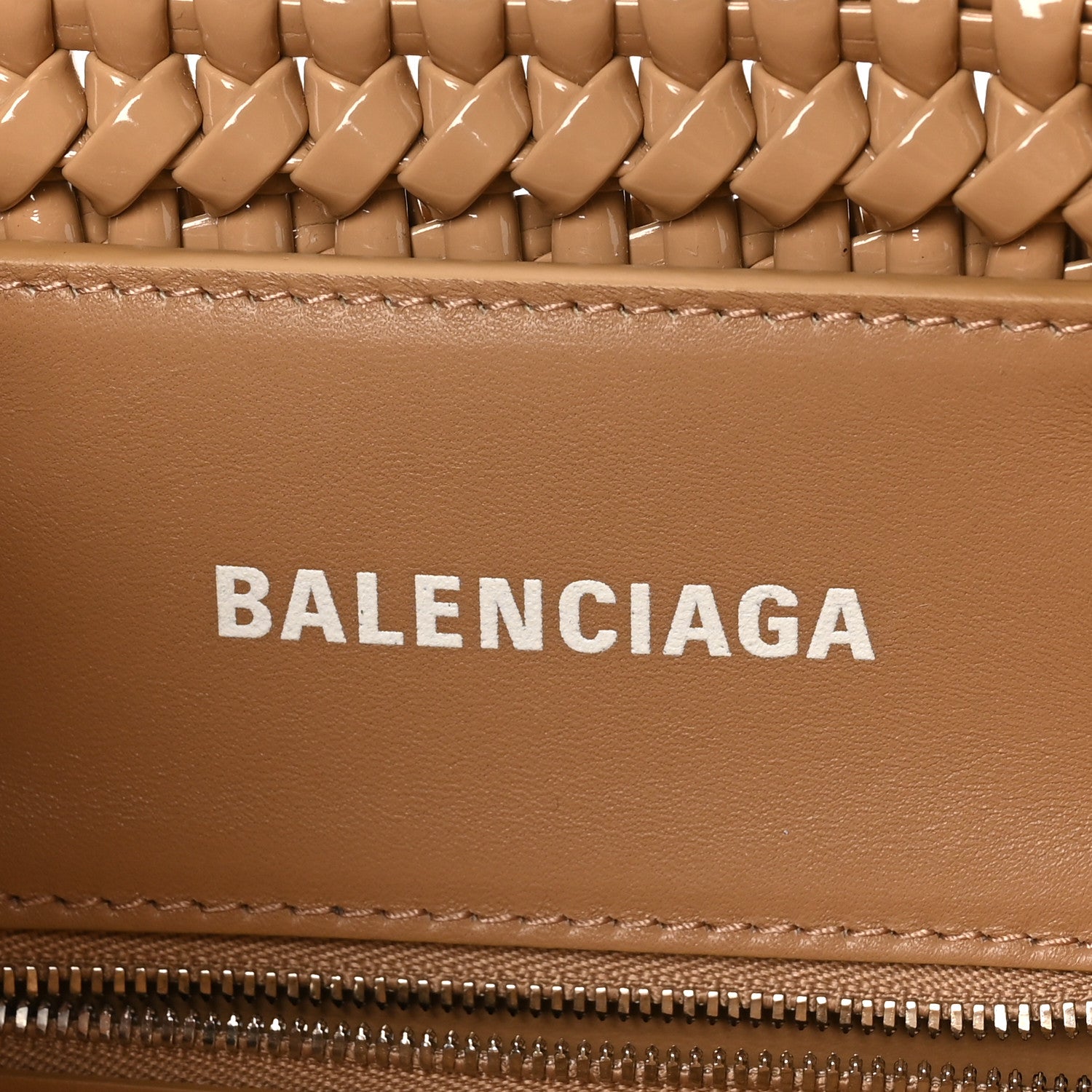 Balenciaga Varnished Faux Calfskin Braided XS Bistro Basket Beige 6 of 9
