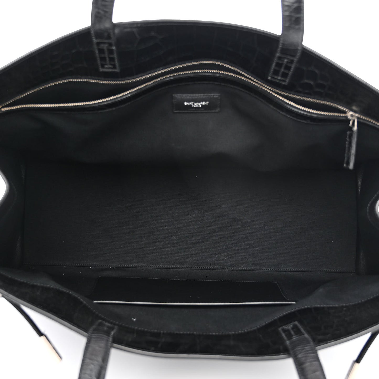 Calfskin Crocodile Embossed Large Manhattan Shopper Tote Black