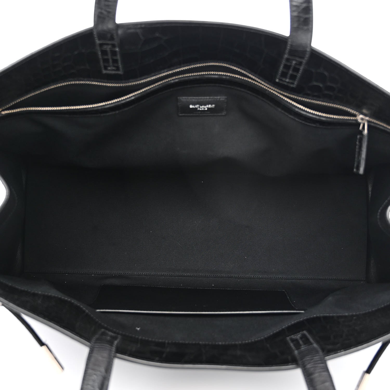 Saint Laurent Calfskin Crocodile Embossed Large Manhattan Shopper Tote Black 5 of 10