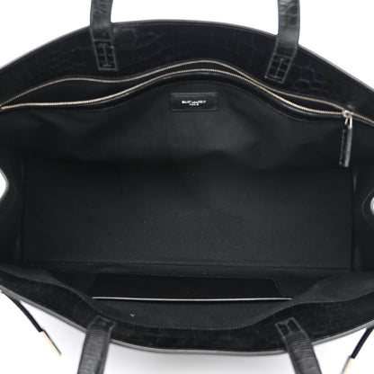 Saint Laurent Calfskin Crocodile Embossed Large Manhattan Shopper Tote Black 5 of 10