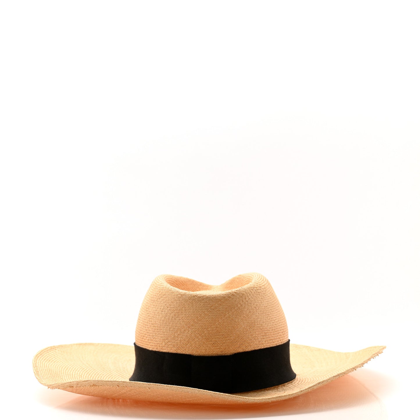Straw Grosgrain Wide Brim Hat M Beige Black