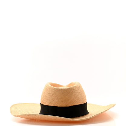 Chanel Straw Grosgrain Wide Brim Hat M Beige Black 6 of 8