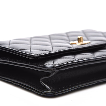 Chanel Lambskin Quilted CC Pearl Crush Wallet on Chain WOC Black 9 of 14