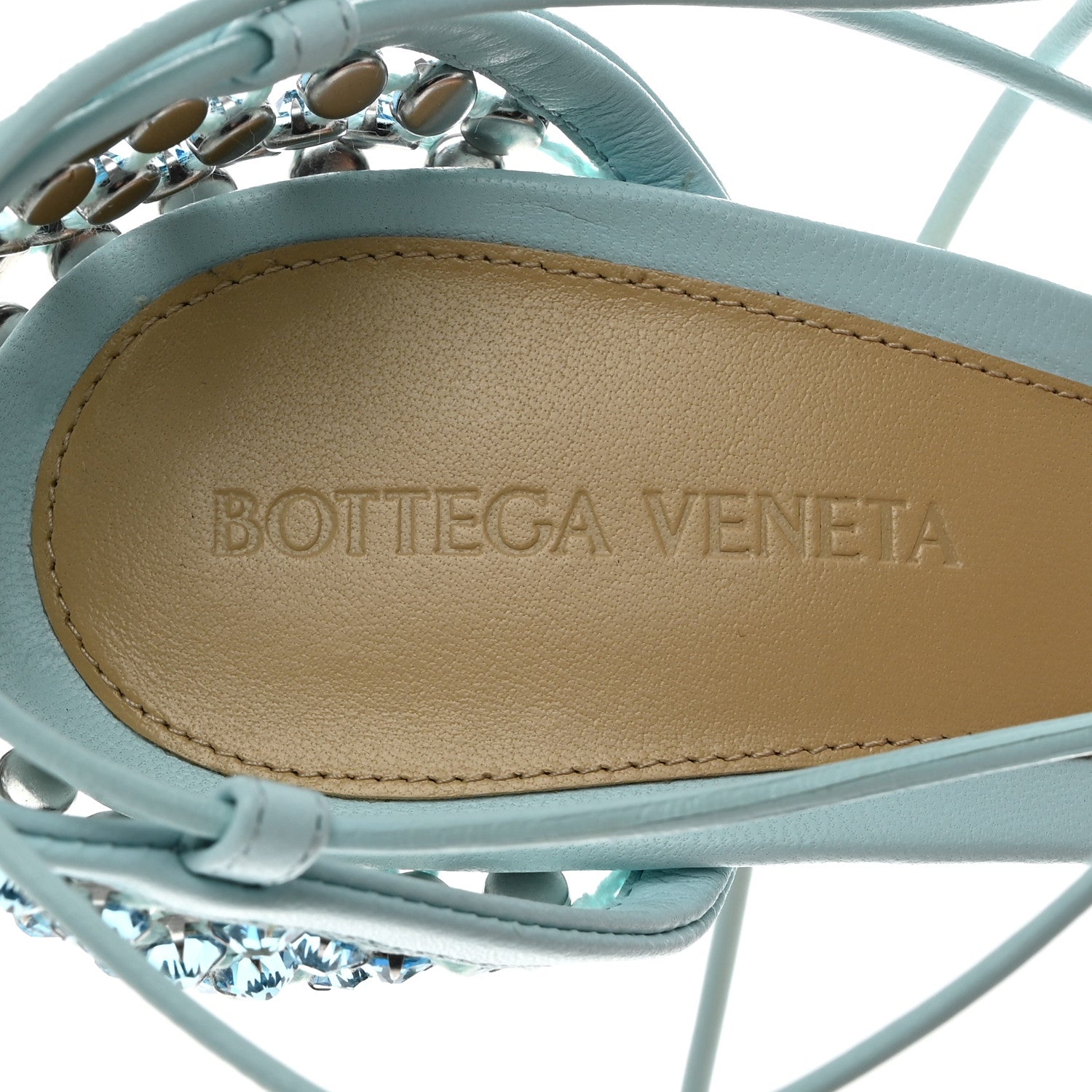 Bottega Veneta Mesh Nappa Crystal Embellished Sparkle Stretch Ankle Tie 90mm Sandals 38 Pale Blue 6 of 8