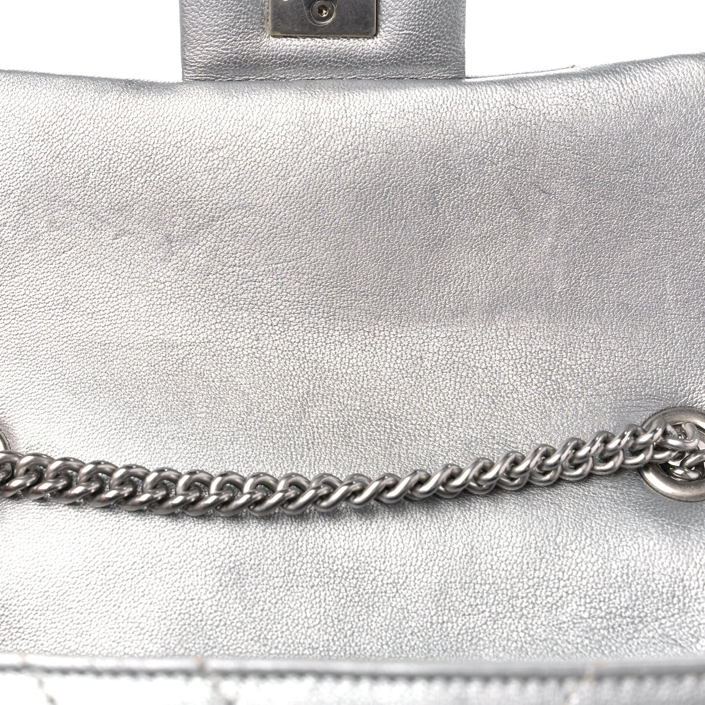 Metallic Lambskin Chevron Quilted Studded Extra Mini Flap Silver