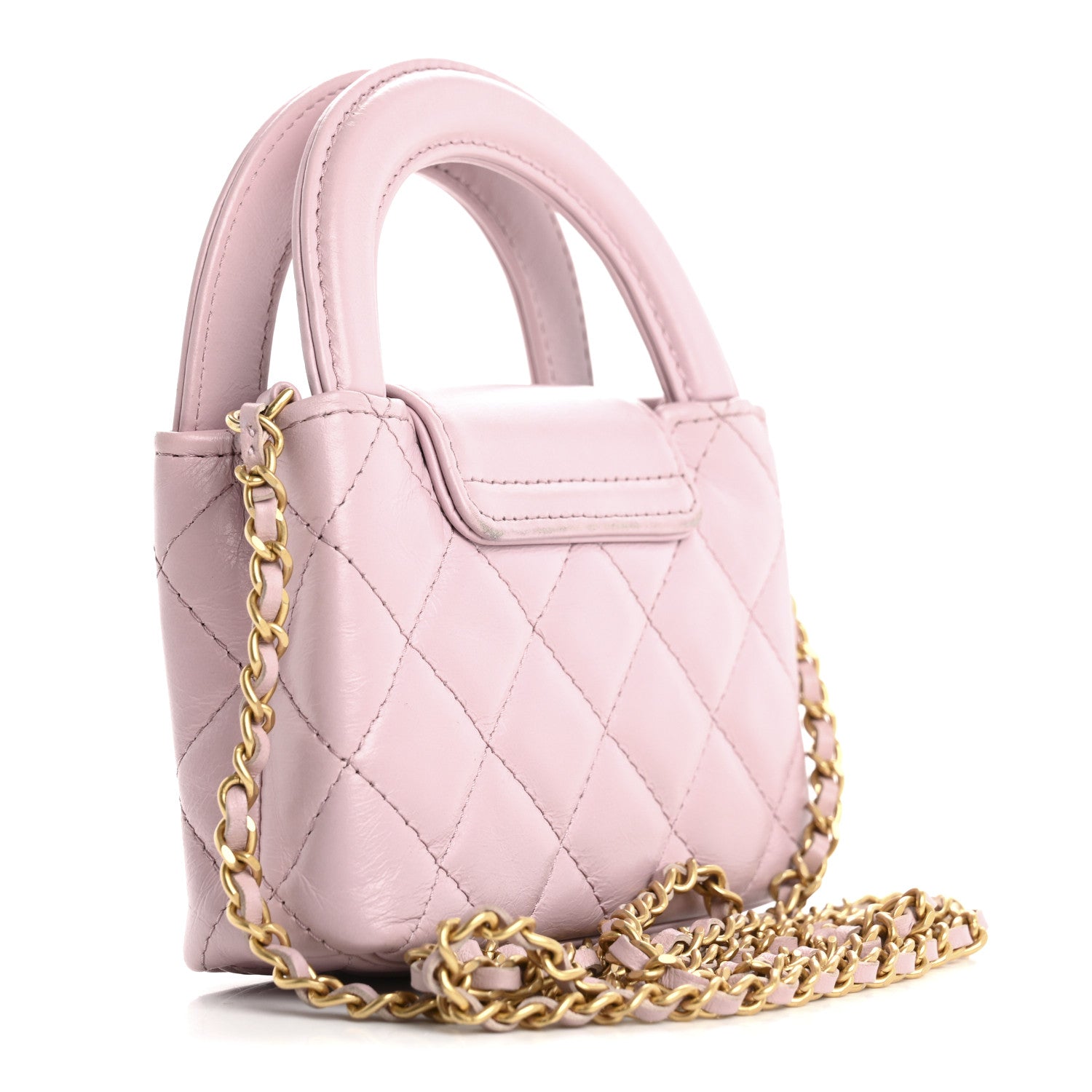 Chanel Shiny Aged Calfskin Quilted Mini Nano Kelly Shopper Light Pink 3 of 17