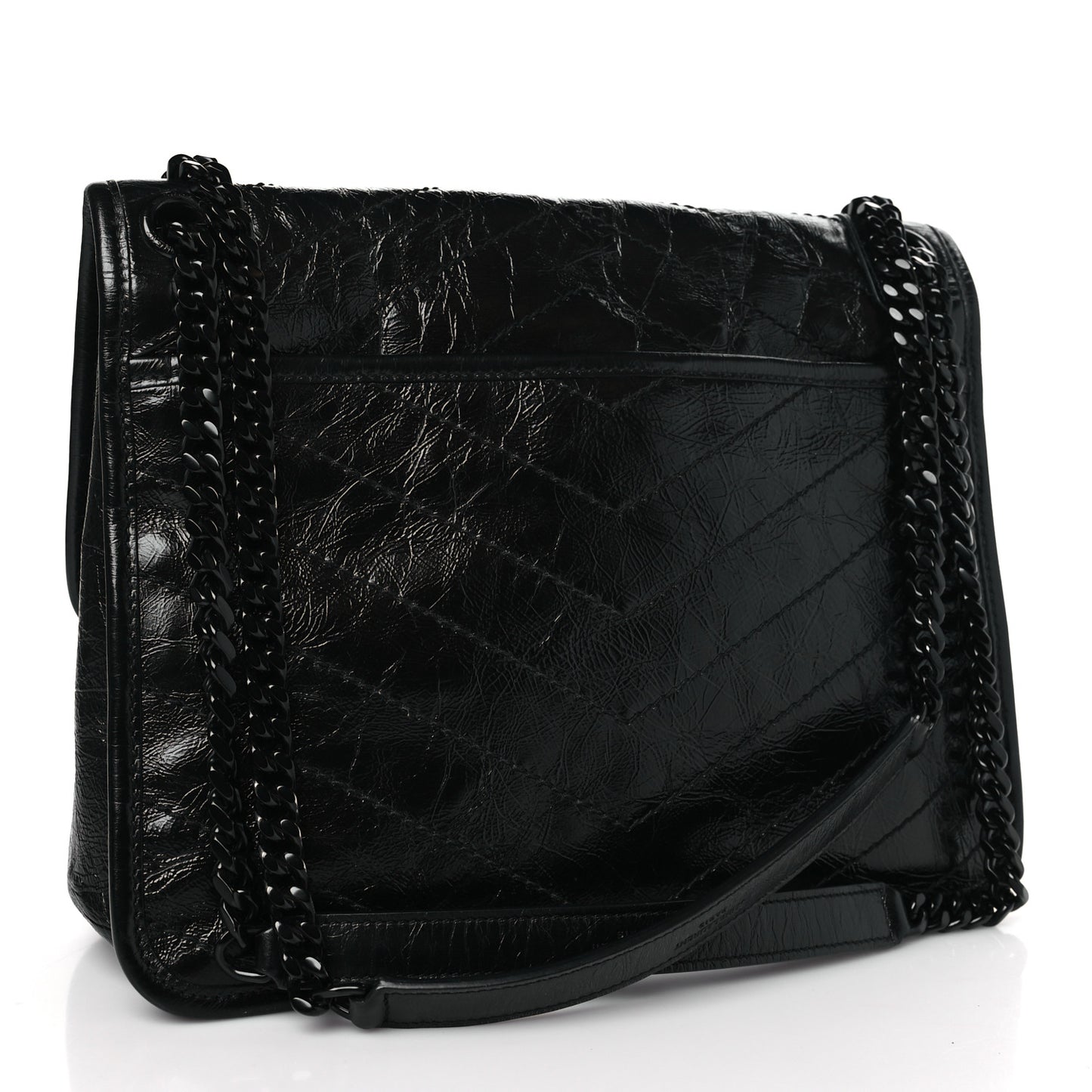 Crinkled Calfskin Matelasse Monogram Medium Niki Chain Satchel Black